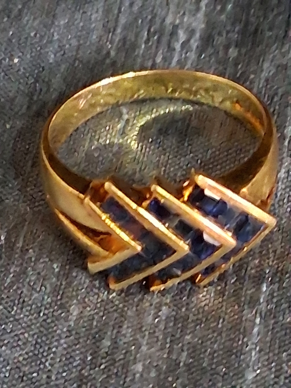 Vintage 14K Gold Sapphire Chevron Waterfall Cocktail Ring 14kt Statement Sz 6.5 - Picture 4 of 9